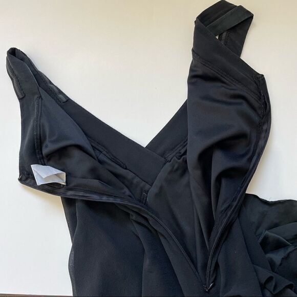 Vintage Tadashi Shoji Black 100% Silk Sleeveless Layered Tiered Draped Gown - Picture 12 of 16